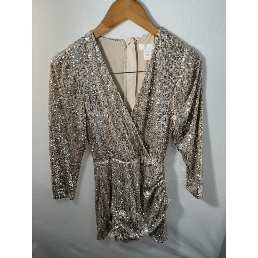 H & M | Women's‎ Plunging Romper  Sequin Dress with shorts built in | size XS |